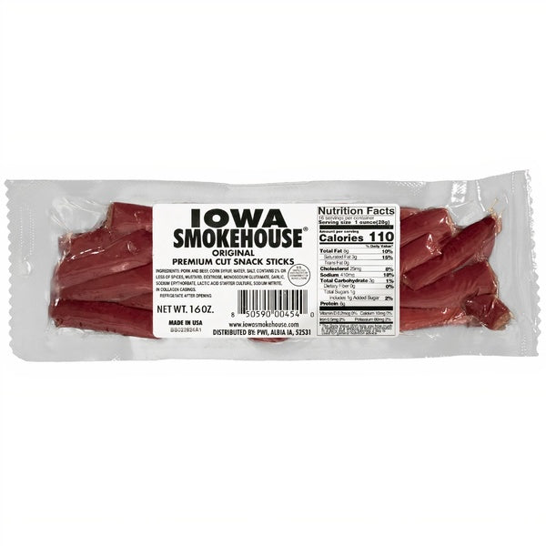 12-PACK OF Snack Sticks Premium Cut Original 16 oz, Iowa Smokehouse