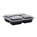 150-PACK OF Container Takeout Karat 150 sets 32 oz PP Plastic Microwavable Rectangular Food Containers & Lids, Black, 3 Compartments