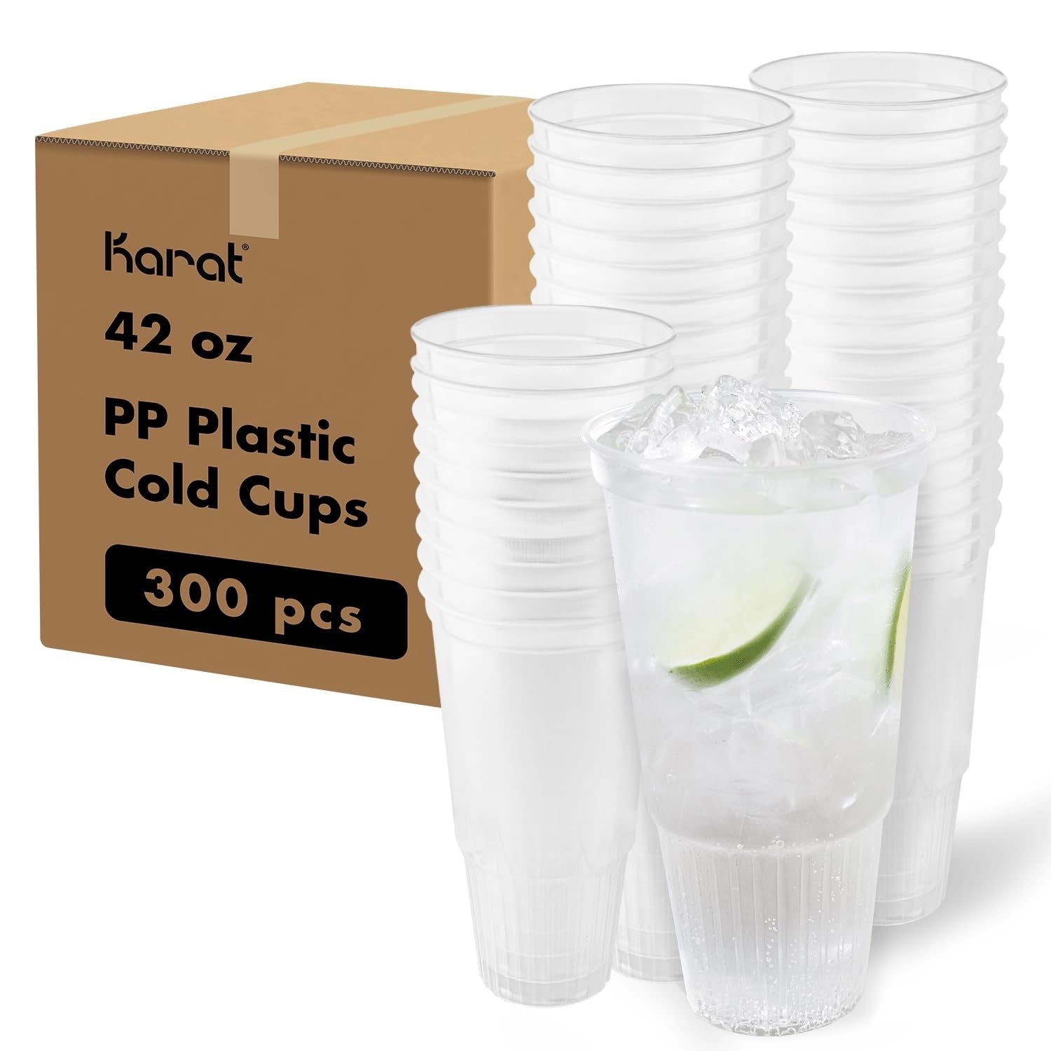 300-PACK OF Cup Plastic Karat [300 Pack - 32oz] Clear Plastic Cups, PET Cups (107mm), C-KC32