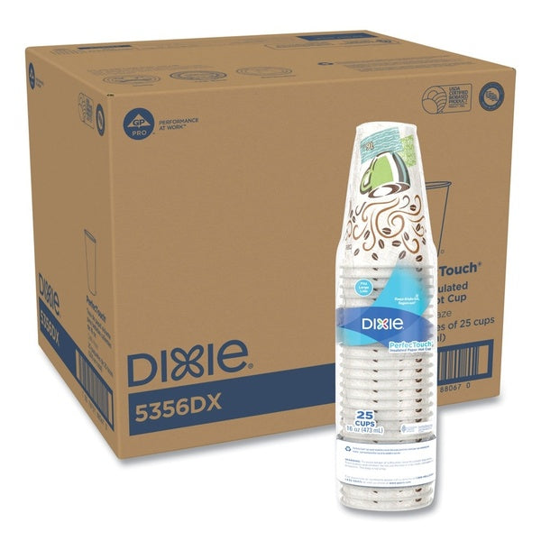 500-PACK OF Cup Paper Dixie 5356DX 16 oz PerfecTouch Insulated Paper Coffee Cups with Haze Design - 500 Count Carton