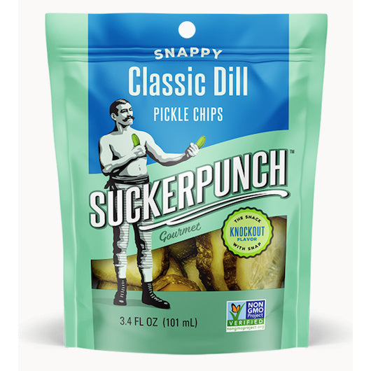 12-PACK OF Classic Dill Pickle Chips Single Serve Pouch Suckerpunch Gourmet, 12 - 3.4 Fo