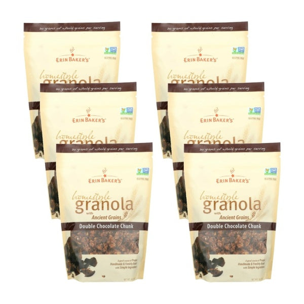 6-PACK OF Cereal Granola Double Chocolate Chunk Erin Bakers 12 oz