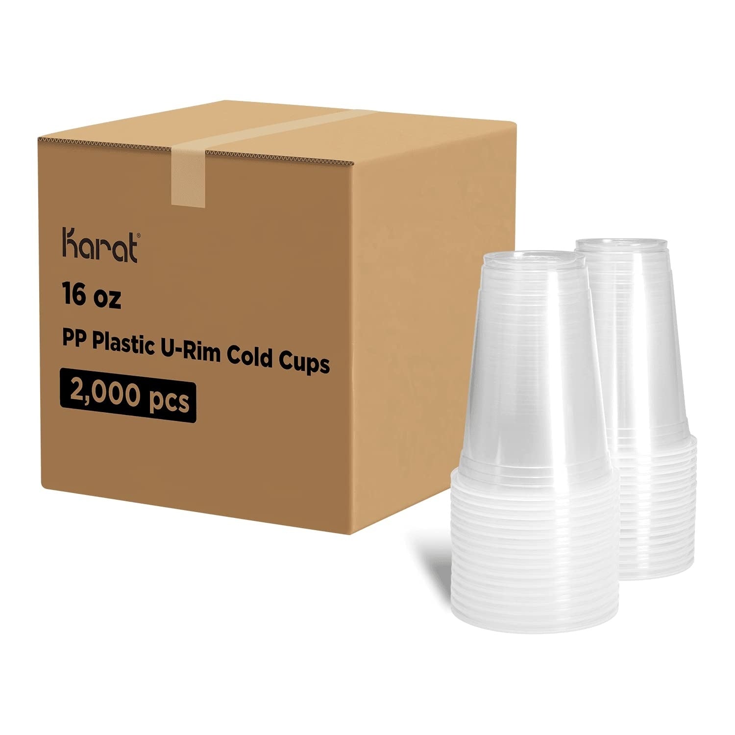 2000-PACK OF Cup Plastic Karat [2000 Pack - 16oz] Clear Plastic Cups, U-Rim PP Cups for Sealing Film (95mm)- C1011 (Karat)