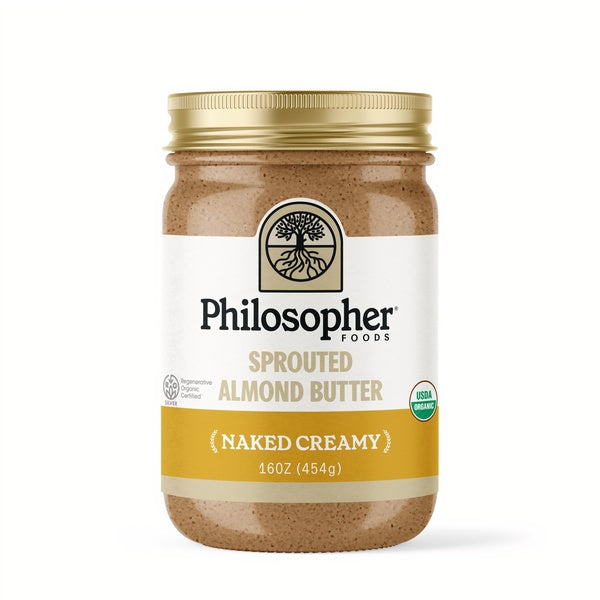 12-PACK OF Almond Butter Sprouted Naked Creamy 16oz, Philosopher Foods