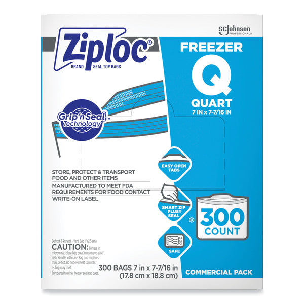 300-PACK OF Ziploc 364957 7 in. x 7.75 in. 32 oz. Zipper Freezer Bags - Clear (300/Carton)