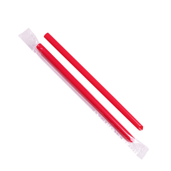 1600-PACK OF Straw Wrapped Karat 1,600 ct Boba Straws | Diagonal Cut | Individually Wrapped | Red (0.39" x 9")