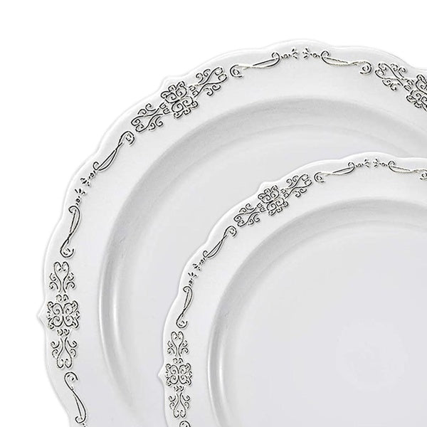 120-PACK OF Plate Set White Silver Vintage