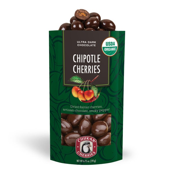 12-PACK OF Chocolate Coated Cherries Chipotle Organic, Chukar Cherry