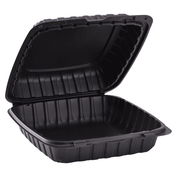 120-PACK OF Container Takeout Container Takeout Karat Earth 9" x 9" Mineral Filled PP Hinged Container, Black - 120 pcs
