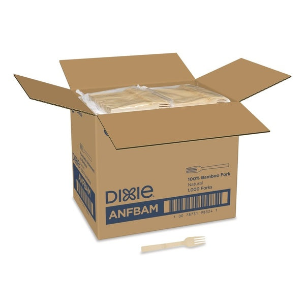 1000-PACK OF Cutlery Plastic Dixie Mediumweight Bamboo Cutlery Fork - Eco-Friendly Light Golden (1000 Count)