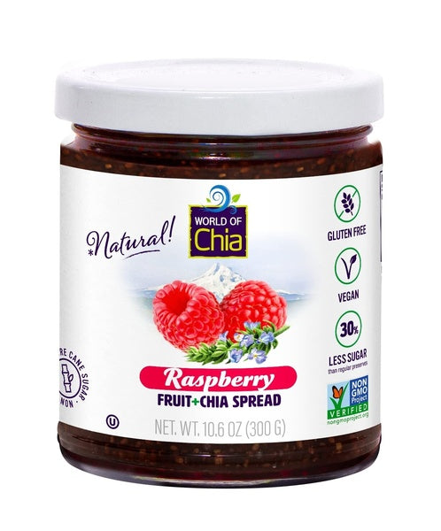 12-PACK OF Fruit Spread Raspberry + Chia Extra Fruit, Space Enterprises (World of Chia)