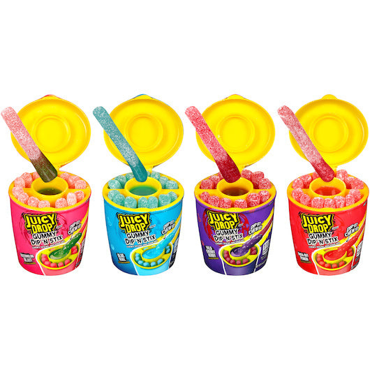 128-PACK OF Juicy Drop Dip Stix Cup Gummy Candy Bazooka, 16 - 8 - 3.4 Oz