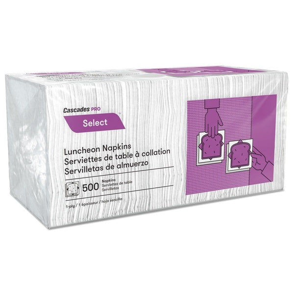 6000-PACK OF Cascades PRO N020 12x12 Inch White Luncheon Napkins - 1 Ply, Eco-Friendly, 6000 Count