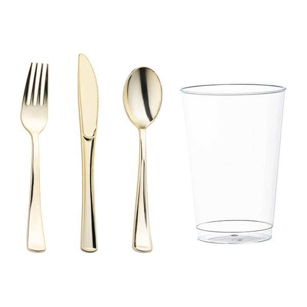 120-PACK OF Set Cutlery w/ Cups Gold Disp.