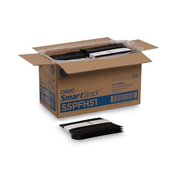 960-PACK OF Dixie SSPFH51 SmartStock Series-O 6" Heavyweight Plastic Forks Refill - Black (40 Count, 24 Packs per Carton) for Effortless Restocking