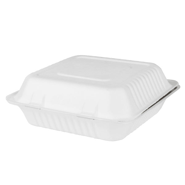 200-PACK OF Container Takeout Karat Earth 9''x9'' Molded Fiber Hinged Containers, PFAS Free, White - 200 pcs