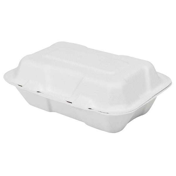 200-PACK OF Container Takeout Karat Earth 9''x6'' Molded Fiber Hinged Containers, PFAS Free, White - 200 pcs