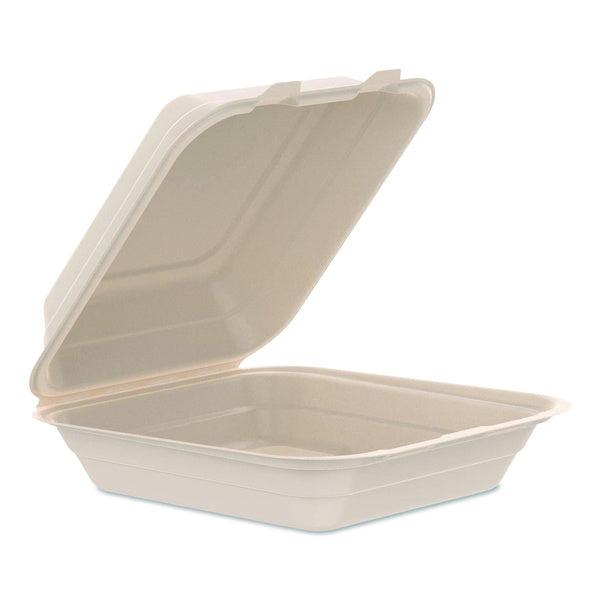 200-PACK OF Dart 80FBRHT1 8.65 in. x 7.94 in. x 2.98 in. ProPlanet Seal Compostable Molded Fiber Hinged Trays - Natural (200/Carton)