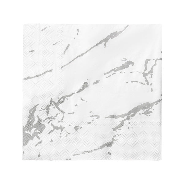 24-PACK OF Napkin Cocktail Silver Marble Design