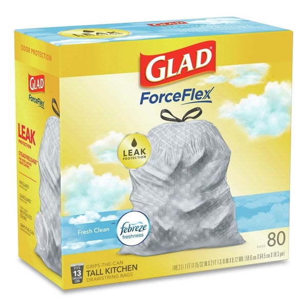 240-PACK OF Trash Liner Glad 78899 ForceFlex Kitchen Trash Bags - 24 x 27.38 Inches, 13 Gallon Capacity, Fresh Clean Scent, White (240 Count)