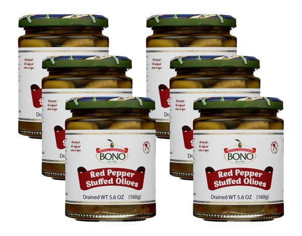 6-PACK OF Olive Green Red Pepper Stuffed Bono Olive Oil 5.6 oz