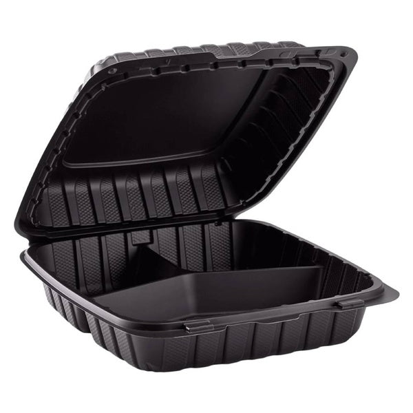 150-PACK OF 9 x 9 x 3 MFPP 3 Compartment Take Out Ccontainer - Black