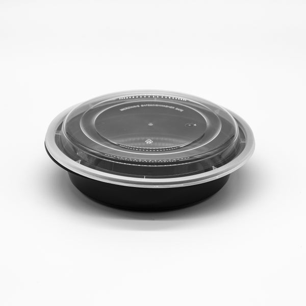 150-PACK OF Container Disp 32oz Black Round Container w/ Lid