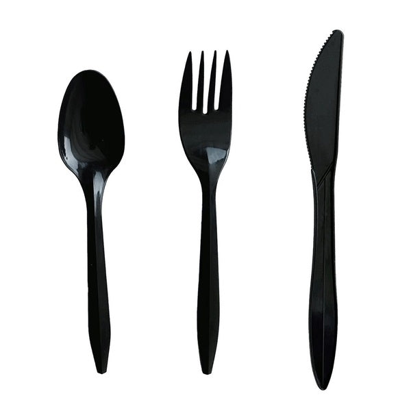 250-PACK OF Cutlery Set Boardwalk 3-Piece Black Polystyrene Cutlery Set - Fork, Knife, Spoon - Ideal for Events and Take-Out (250 Kits per Carton)