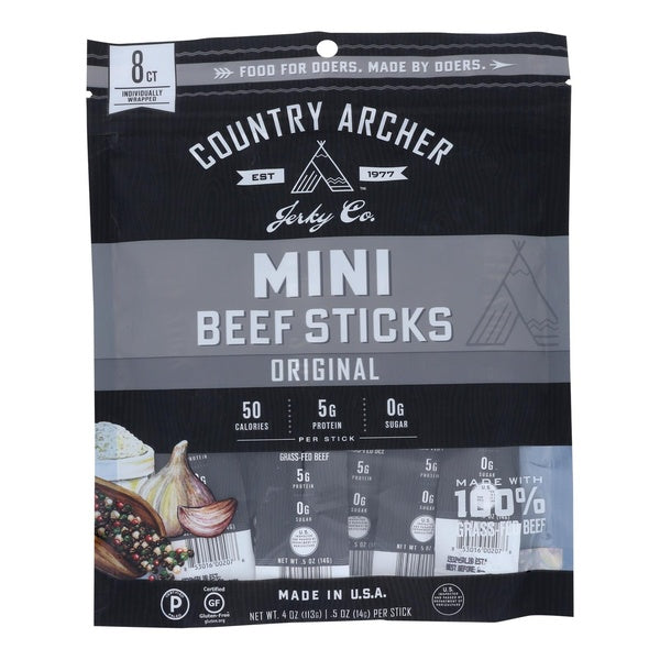 10-PACK OF Meat Stick Mini Beef Country Archer Snacks 4 oz