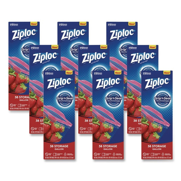 342-PACK OF Ziploc 383233 10.56 in. x 10.75 in. Gallon Triple System Seal Double Zipper Storage Bags - Clear (38 Bags/Box, 9 Boxes/Carton)