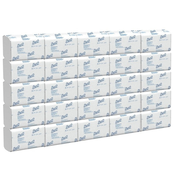 25-PACK OF Scott 01960 Pro Scottfold Towels - Premium 1-Ply Multi-Fold Towels, White, 25 Packs per Carton, Ideal for Dispensers