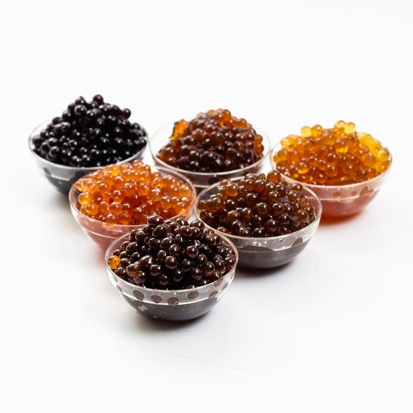 72-PACK OF STICKY BALSAMIC PEARLS SHIPPER BOX OF 72 UNITS. CONTAINS 12 EACH OF LEMON, ORIGINAL, FIG, POMEGRANATE, QUINCE, TRUFFLE. 3.8OZ NET EACH. 72 UNITS PER SHELF READY BOX