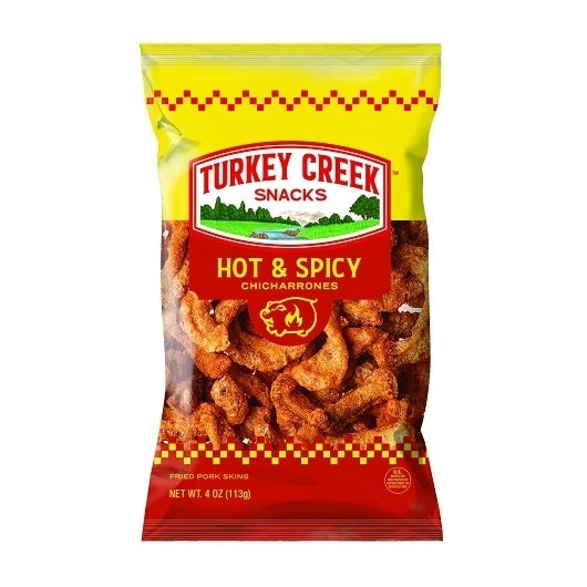 12-PACK OF Box Of Hot Pork Skins Turkey Creek, 12 - 4 Oz
