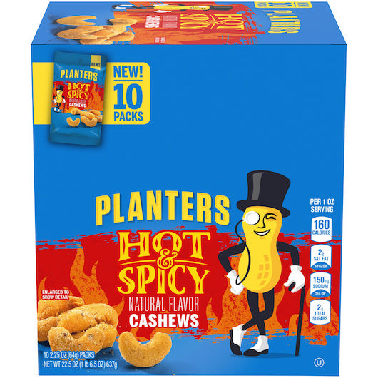 30-PACK OF Hot N' Spicy Cashews Planters, 3 - 10 - 2.25 Oz
