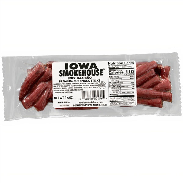 12-PACK OF Snack Sticks Premium Cut Spicy Jalapeño 16 oz, Iowa Smokehouse