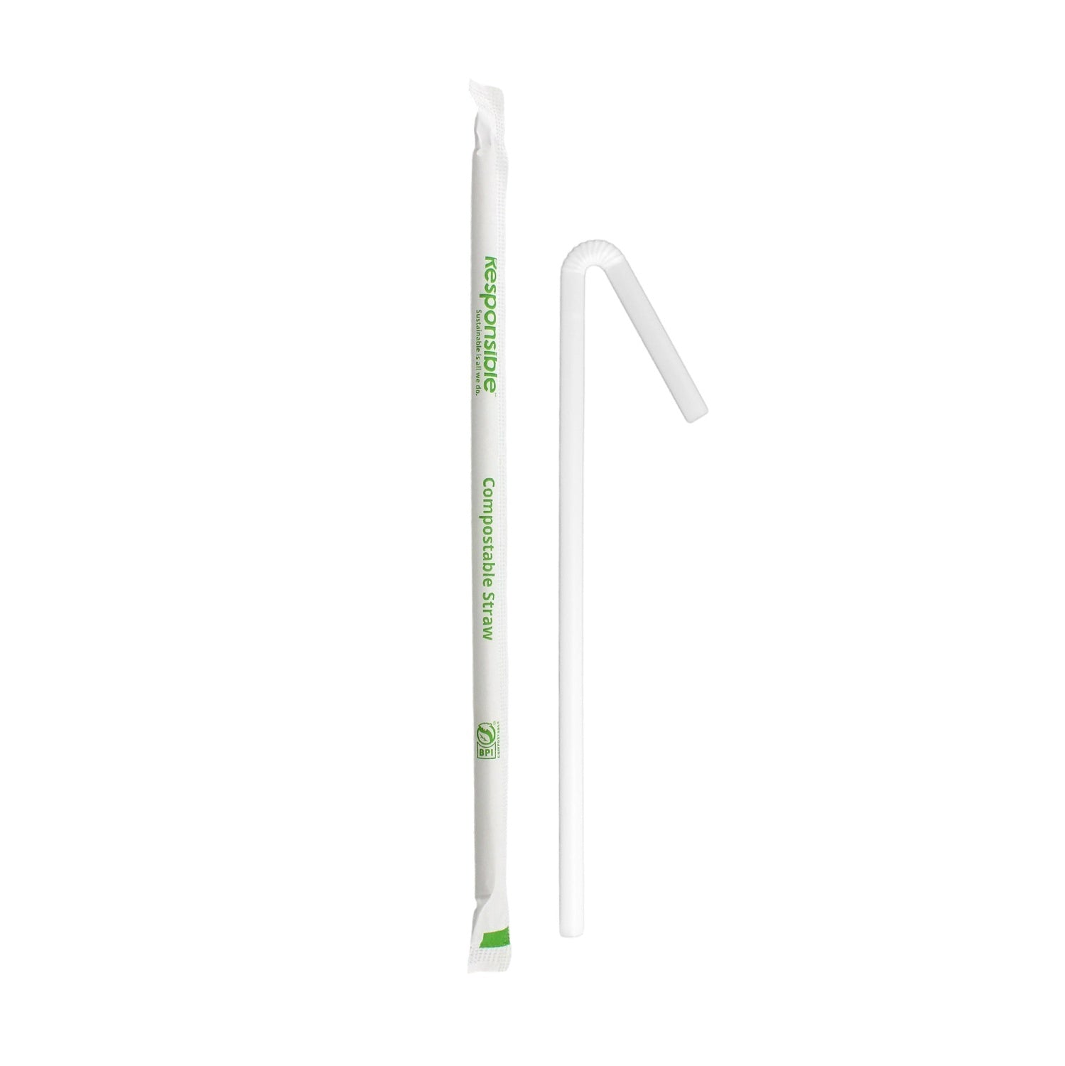 1000-PACK OF STRAW PLASTIC COMPOSTABLE FLEXIBLE INDIVIDUAL WRAPPED 7.75 INCH DISPOSABLE