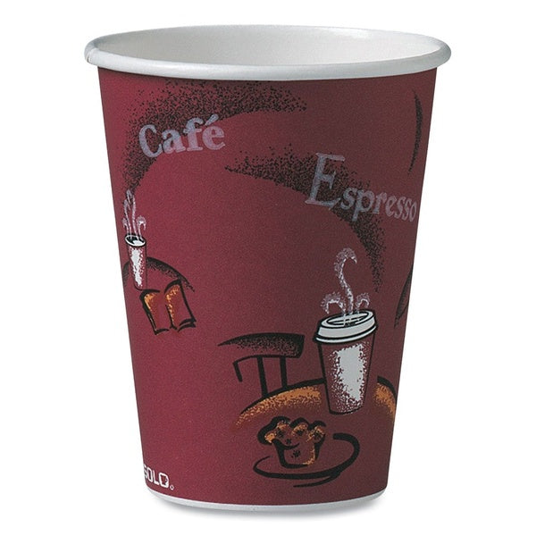 1000-PACK OF Cup Paper SOLO 412SIN-0041 Maroon 12 oz. Paper Bistro Hot Drink Cups - 1000 Count for Coffee, Tea, and Hot Beverages