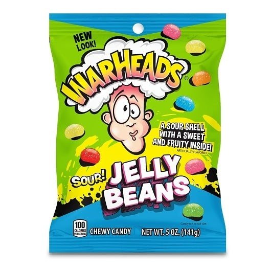 12-PACK OF Sour Jelly Beans Peg Bag Warheads, 12 - 5 Oz