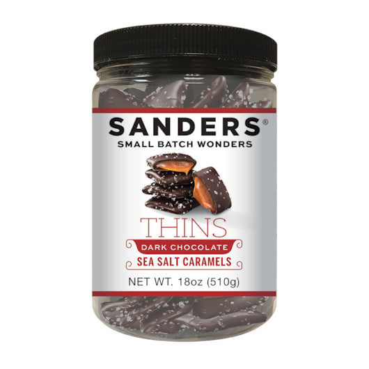 6-PACK OF Dark Chocolate Sea Salt Caramel Thins Tub Sander'S Candy, 6 - 18 Oz