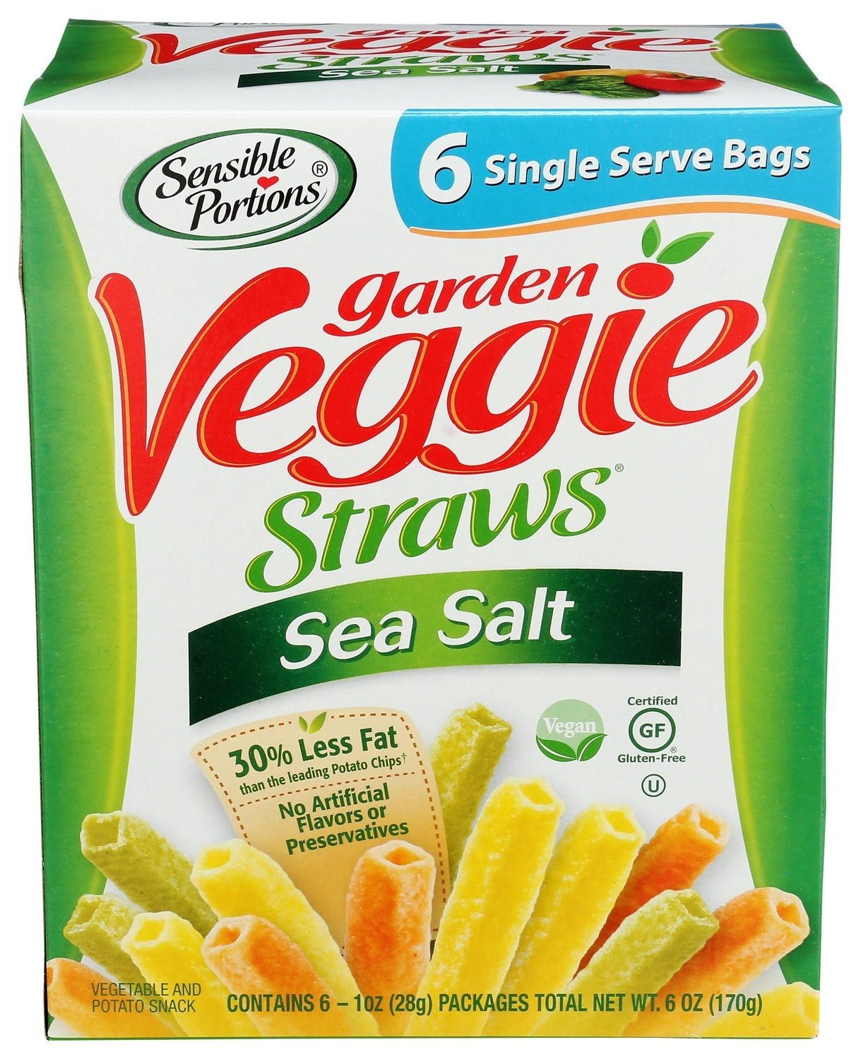 6-PACK OF SNACK VEGETABLE GARDEN VEGGIE STRAWS, SEA SALT