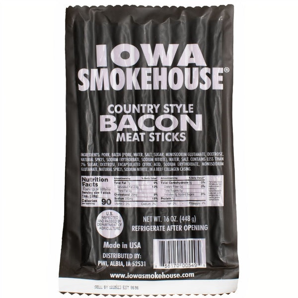 10-PACK OF Meat Sticks Country Style Bacon 16 oz, Iowa Smokehouse