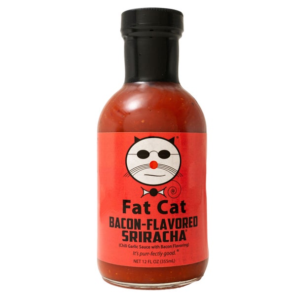 12-PACK OF Sauce Hot, Sriracha Bacon Chili Garlic with Bacon Flavoring, Fat Cat Gourmet