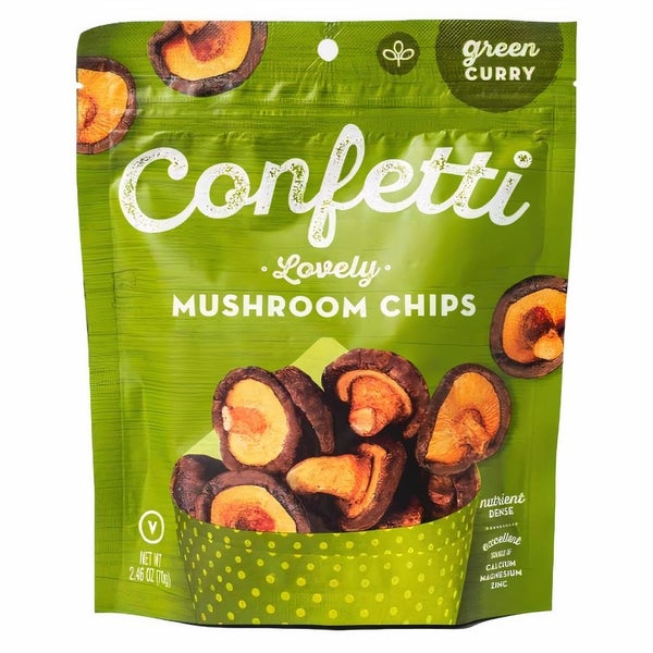 12-PACK OF Mushroom Dried Chips Lovely Green, Curry Confetti Snacks