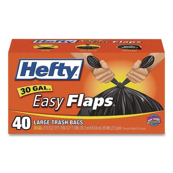 240-PACK OF Hefty E27744 30-Gallon Easy Flaps Trash Bags - 30 in. x 33 in. Black Trash Bags (40 Count, 6 Boxes per Carton) for Convenient Waste Disposal