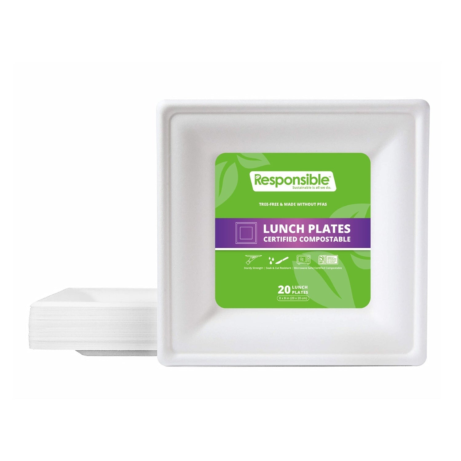 480-PACK OF PLATE SQUARE COMPOSTABLE MOLDED FIBER 8 INCH 20CT WITH PDQ DISPOSABLE