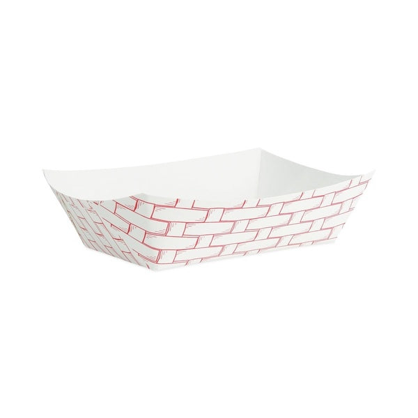 500-PACK OF Basket Paper Boardwalk BWK30LAG250 Red and White Paper Food Baskets - 2.5 lbs Capacity (500 Count) - Ideal for Takeout and Catering