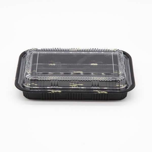 6-PACK OF Container Disp 9.2"x6.5" Black Bento Sushi Rectangular Container w/ Lid 300 Sets