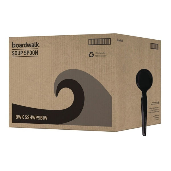 1000-PACK OF Cutlery Plastic Boardwalk Heavyweight Polystyrene Soup Spoons - Black, 1000 Count - Ideal for Catering and Takeout