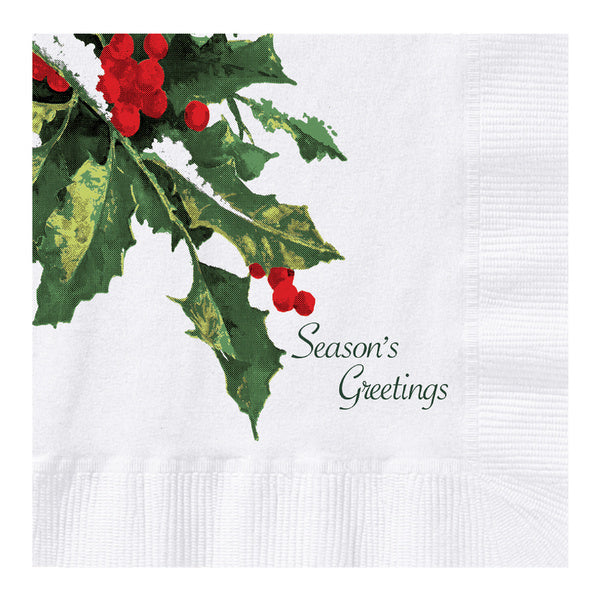4-PACK OF NAPKIN BEV 10X10 HOLLY GRTNGS