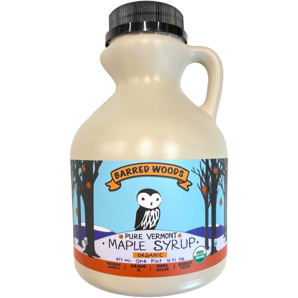 12-PACK OF Syrup Maple Vermont Grade A Dark Pure Organic, 1 Pint, Glass, Barred Woods Maple